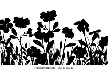 Wildflowers Grass Meadow Silhouette Illustration 