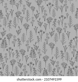 Wildflowers hand drawing pattern seamless. Wild plants background. Field plant texture 