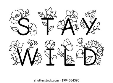 Wildflowers in a hand drawn line art style.