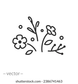 wildflowers icon, seasonal flowers, floral branch, thin line symbol - editable stroke vector illustration