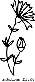 Wildflowers Illustration, Field Flowers Illustration. Hand-drawn doodles illustration.
Line art