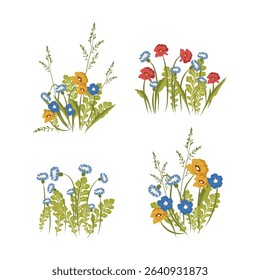 Wildflowers Illustration Set Flat Color 