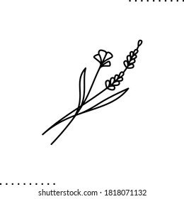 Wildblumen und Lavendel-Zwirn-Vektorsymbol in der Umrisslinie