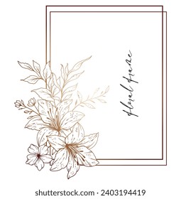 Dibujo de líneas de flores silvestres. Marcos florales en blanco y negro. Floral Line Art. Ilustración de Wildflowers. Flores de contorno dibujadas a mano. Página de Coloración Botánica. Flores de invitación a la boda