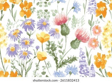 Wildflowers with a multitude of bright colors perfect for backgrounds and prints