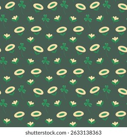 Wildflowers in naive style, hand-drawn elements, seamless pattern. Soft flowers in pastel palette on dark background. For summer or spring projects, textile design, botanical and eco-friendly concepts