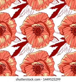 Wildflowers pattern handcrafted artsy poppy surface design