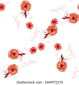 Wildflowers pattern handcrafted artsy poppy surface design