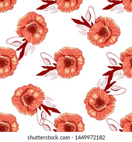 Wildflowers pattern handcrafted artsy poppy surface design
