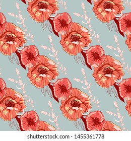 Wildflowers pattern handcrafted artsy poppy surface design