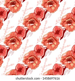 Wildflowers pattern handcrafted artsy poppy surface design