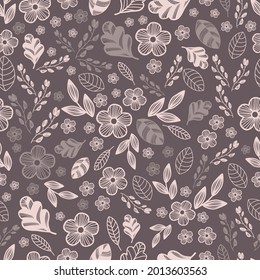 Wildflowers pattern in pink and chocolate design perfect for fabric design, wallpaper, textile, gift wrapping and many more
