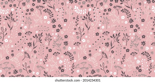 Wildflowers pattern in pink and chocolate design perfect for fabric design, wallpaper, textile, gift wrapping and many more