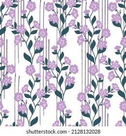 Wildflowers pattern seamless background. Exotic wallpaper. Modern trendy print. Blue flowers. Periwinkle pattern. Print for modern textiles. Vector illustration