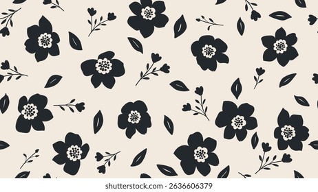 Wildflowers pattern, seasonal flowers fabric seamless, floral branch pattern, spring concept, vector illustration vintage