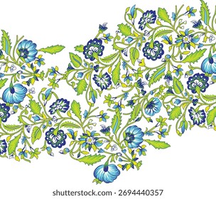 Flores silvestres. Borde abstracto sin fisuras. Con estilo Toile de Jou. Adecuado