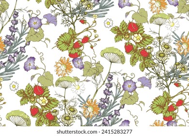 Wildflowers. Seamless abstract pattern. Suitable for fabric, mural, wrapping paper and the like