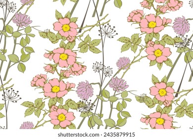 Wildflowers. Seamless abstract pattern. Suitable for fabric, mural, wrapping paper and the like