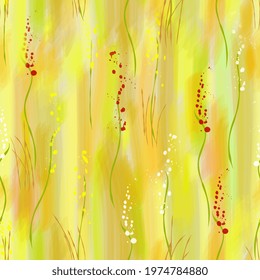 wildflowers seamless pattern. Abstract floral background. paint strokes, acrylic, gouache