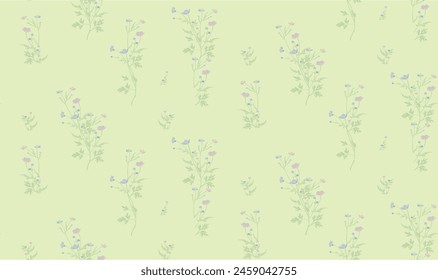 Wildflowers seamless pattern on green  background for wrapping paper, print wallpaper and textile