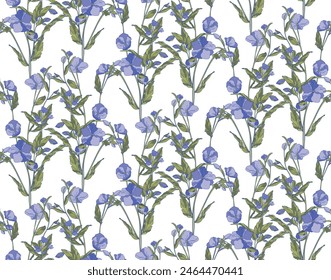 Wildflowers seamless pattern on white background for wrapping paper, print wallpaper and textile