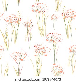 wildflowers seamless pattern. Watercolor flower background