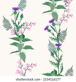 Flores silvestres ilustraciones vectoriales sin fisuras en un fondo claro. Para decorar textiles, embalajes.