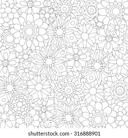 Wildflowers. Set of beautiful doodle floral ornaments. Black-and-white pattern.