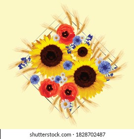 Wildflowers Sunflower Poppy Cornflower Wheat Stock Vector (Royalty Free ...