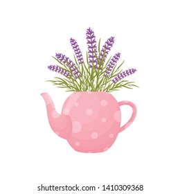 Wildflowers in a teapot. Vector illustration on white background.