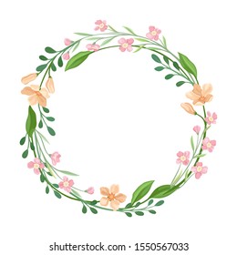 Wildflowers Vector Border. Colorful Decorated Wreath Element