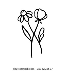 Wildflowers - vector hand drawn illustration with tiny floral doodles