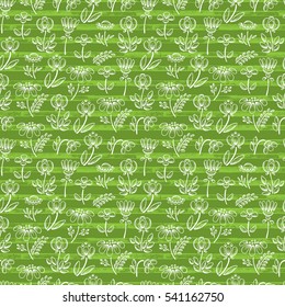 Wildflowers Vector Seamless pattern. Floral background with Hand drawn doodle Wild Flowers. 