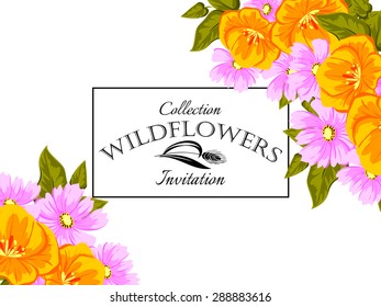 Wildflowers. Vintage invitation card of beautiful flowers. Easy to edit. Perfect for invitations or announcements.