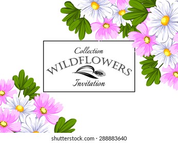 Wildflowers. Vintage invitation card of beautiful flowers. Easy to edit. Perfect for invitations or announcements.