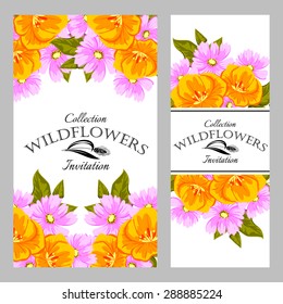 Wildflowers. Vintage invitation card of beautiful flowers. Easy to edit. Perfect for invitations or announcements.