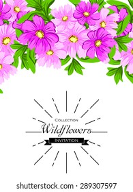 Wildflowers. Vintage invitation card of beautiful flowers. Easy to edit. Perfect for invitations or announcements.