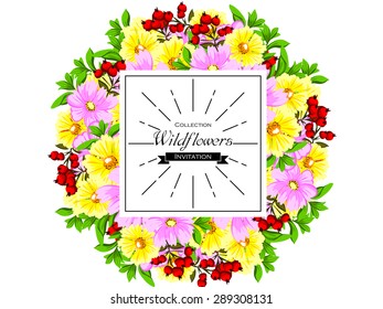 Wildflowers. Vintage invitation card of beautiful flowers. Easy to edit. Perfect for invitations or announcements.