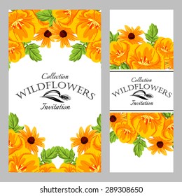 Wildflowers. Vintage invitation card of beautiful flowers. Easy to edit. Perfect for invitations or announcements.