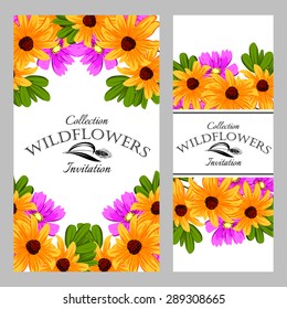 Wildflowers. Vintage invitation card of beautiful flowers. Easy to edit. Perfect for invitations or announcements.