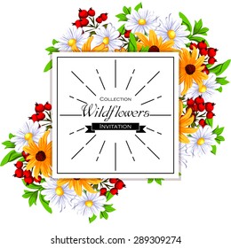 Wildflowers. Vintage invitation card of beautiful flowers. Easy to edit. Perfect for invitations or announcements.