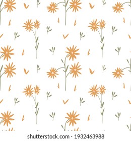 Wildflowers, yellow flowers seamless pattern