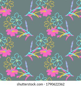 Wildflowers.Vector illustration on a white and colored background.Seamless pattern