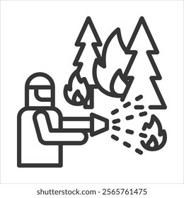 Wildland Firefighter Icon Vector Illustration Outline Style