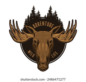 Wildlife adventure badge with moose mascot