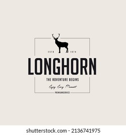 Wildlife adventure deer, antler logo, Hunting Club retro label isolated with editable background, vintage vector illustration.
