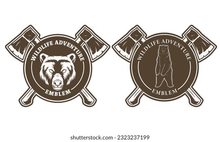 wildlife adventure emblem design with bear drawing