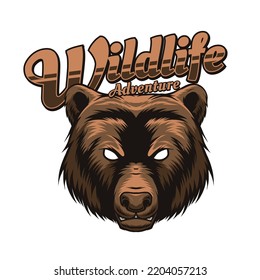 wildlife adventure logo concept with bear head illustration