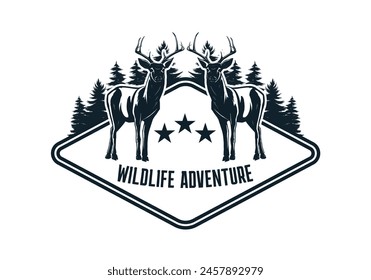 Wildlife adventure logo template with deer vector