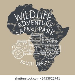 Wildlife adventure safari park logo with map of Africa